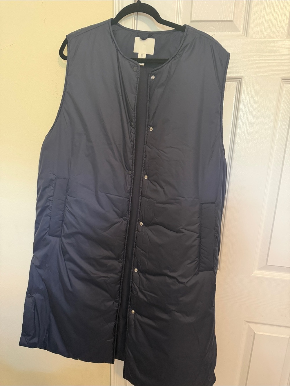 H&M Navy Quilted Long Sleeveless Vest
